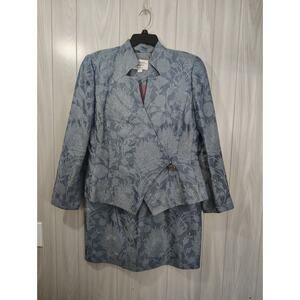 Women's Constance Saunders by Nahdree Skirt Suit Blue Floral Size 14 Made in USA